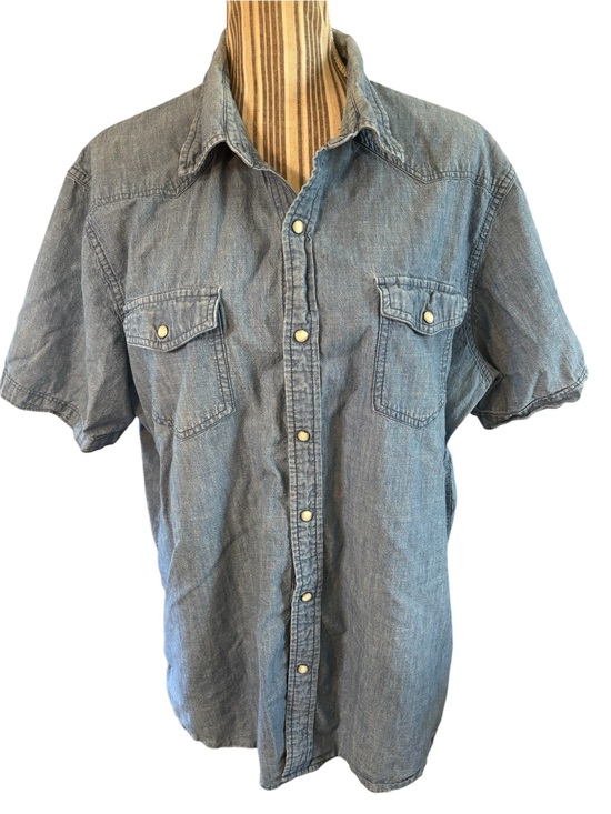 Sonoma Other - Sonoma Denim Shirt XL Short-Sleeve Light Blue Chambray Snap-Down White Buttons